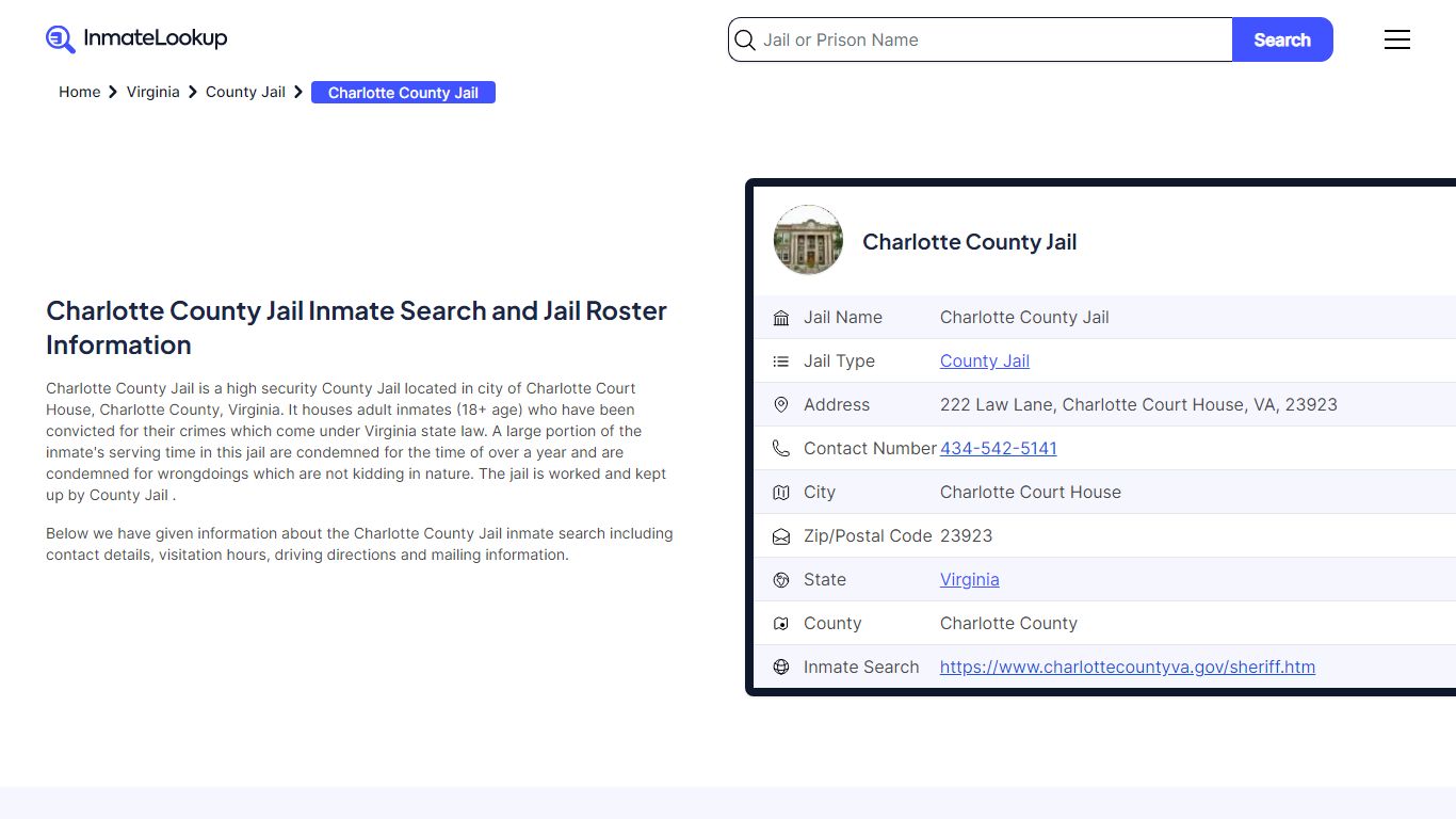 Charlotte County Jail (VA) Inmate Search Virginia - Inmate Lookup